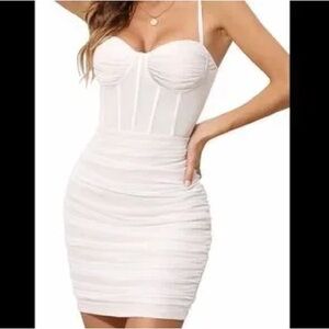Oh Polly White Ruched Mini Body-con Dress